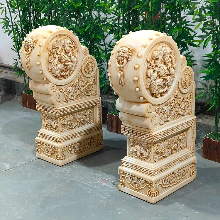 汉白玉狮子滚绣球门鼓复古款原石雕刻庭院摆件包邮不含卸车和摆放