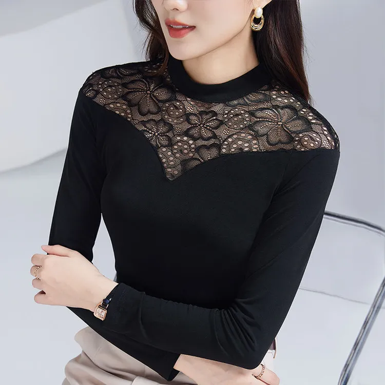 春秋新款半高领拼接打底衫洋气内搭外穿长袖小衫修身显瘦女