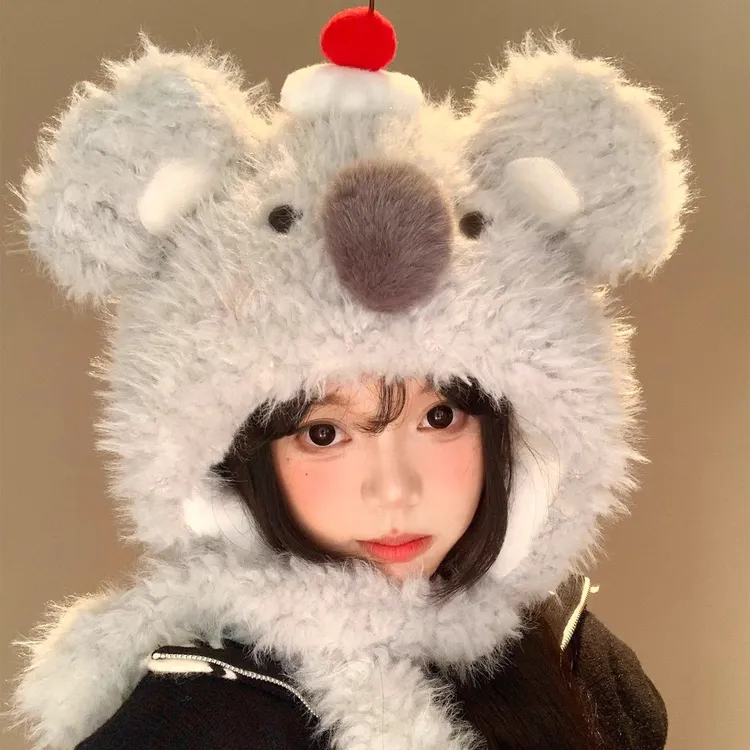 可爱耳朵会动的卡通毛绒帽子女秋冬保暖加绒加厚护耳雷锋帽子ww