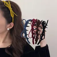韩系植绒高颅顶复古波浪蝴蝶结发箍气质高级感防滑压发发卡头箍女