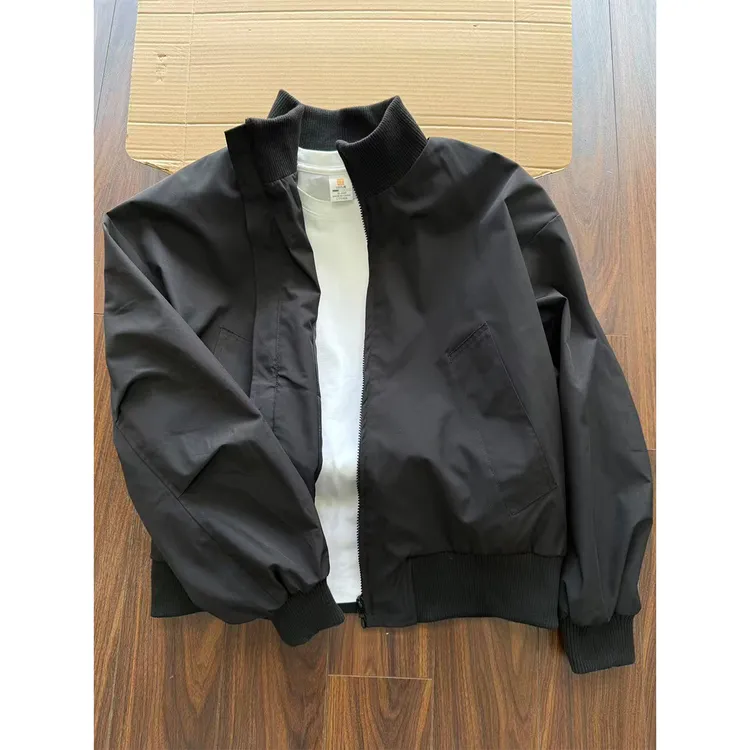黑色色短款飞行员夹克男款秋季美式立领cleanfit棒球服廓形外套