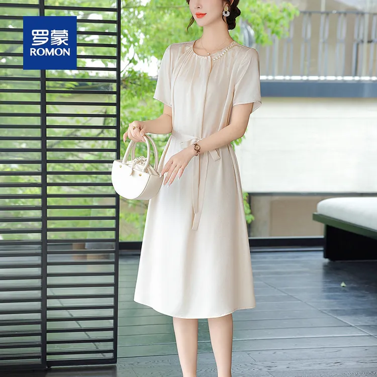 罗蒙妈妈装洋气法式连衣裙夏季新款中老年女装高级感气质雪纺裙子