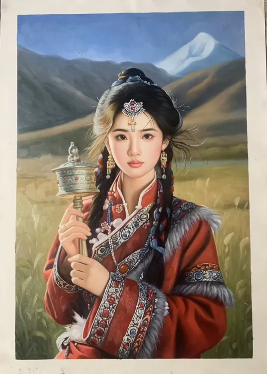 藏族卓玛民族风高清中式卷轴人物美女玄关走廊卧室客厅装饰画