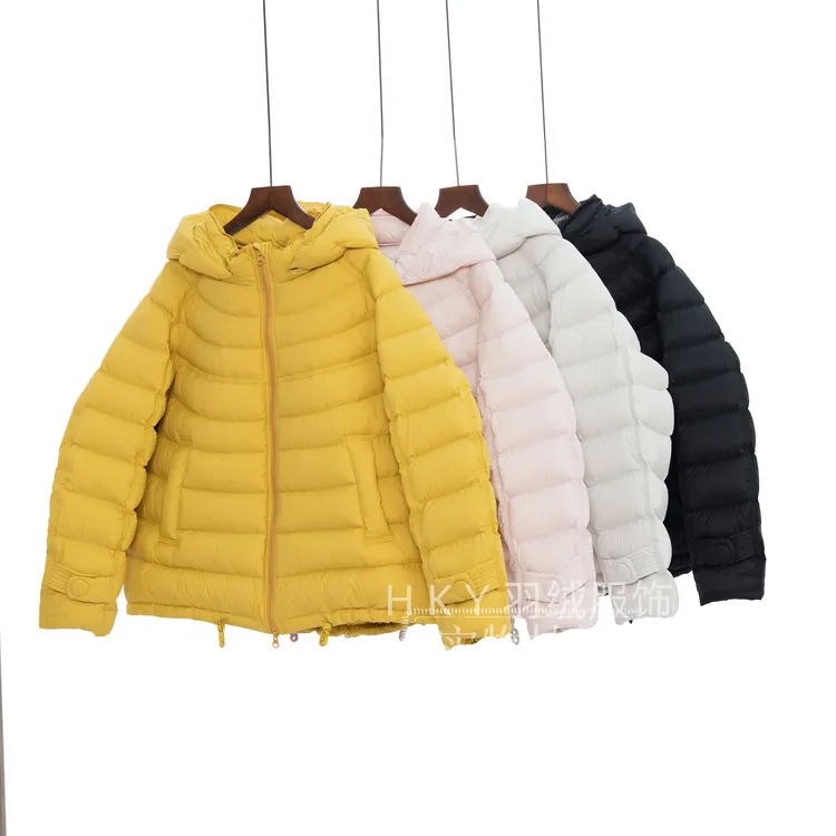 90白鸭绒排骨羽绒服女2025新款冬季纯色连帽时尚轻盈保暖泡芙外套