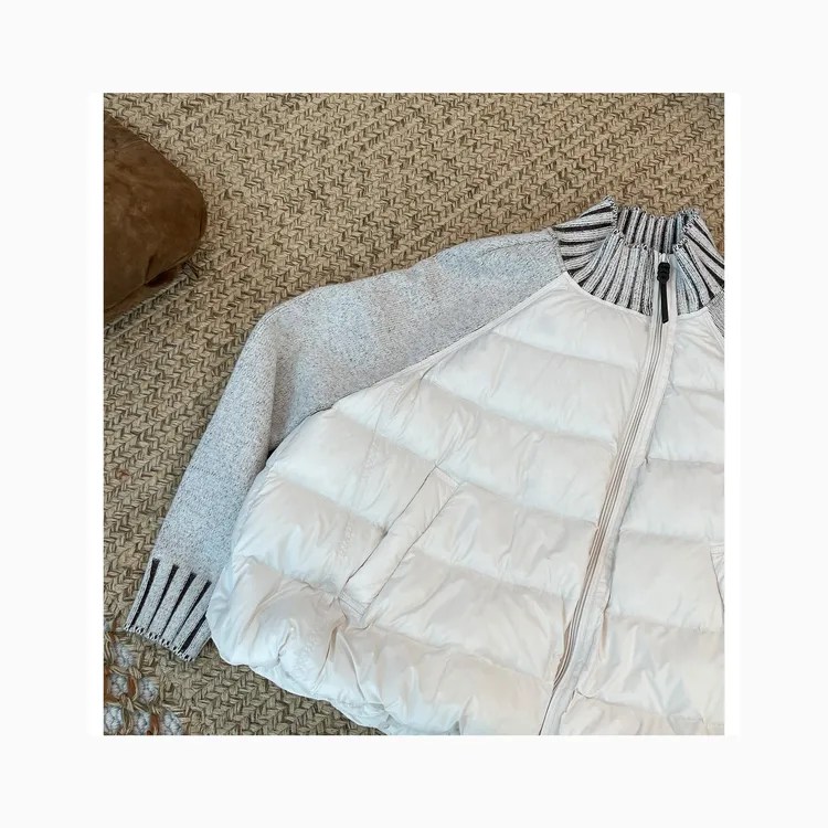 LNHJ【昭和信笺】精致立领针织拼接斜拉链鹅绒A版羽绒服