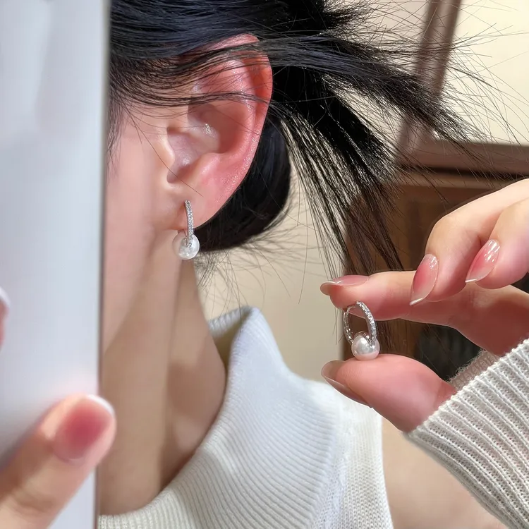 法式圆形珠珠耳扣百搭小众简约精致气质时尚ins-8163