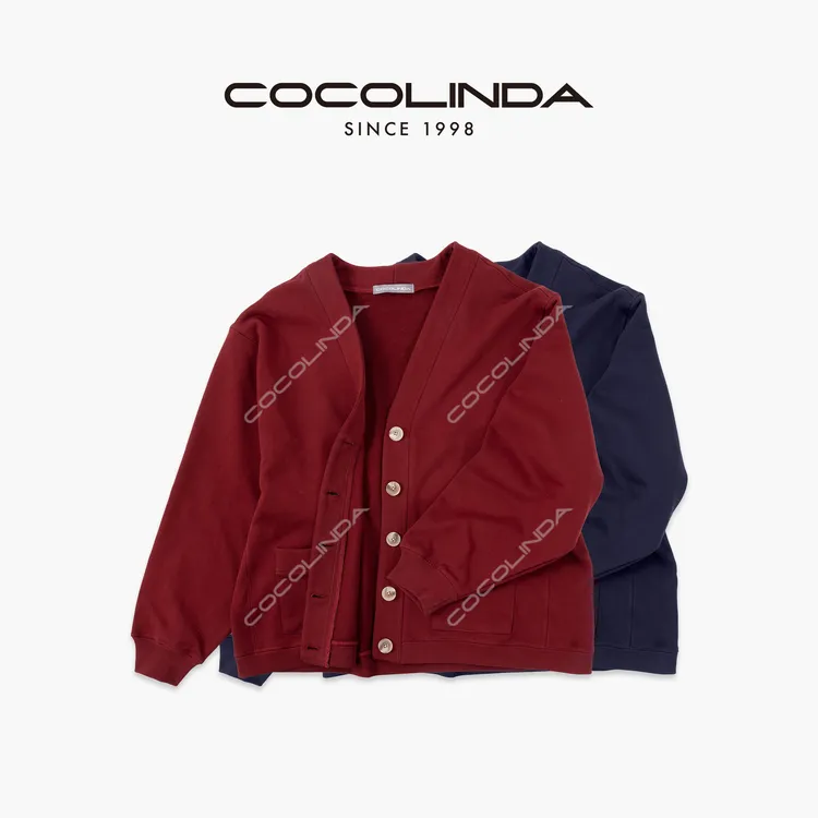 COCOLINDA | 100%棉老钱毛V领宽松慵懒加厚棉长袖开衫（480g）H5322