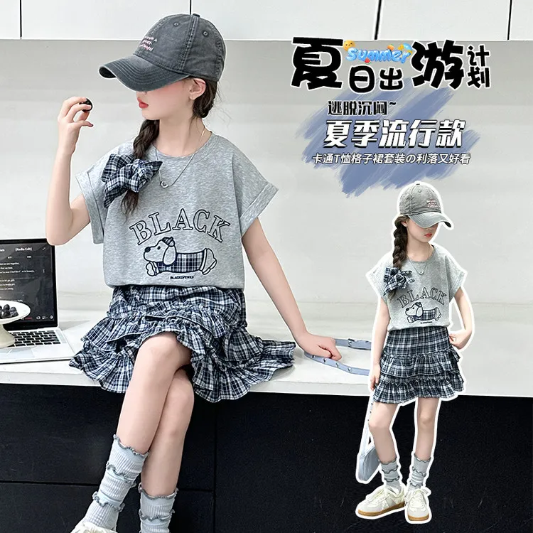 女童韩版休闲套装夏季薄款洋气儿童短袖两件套时髦夏装时尚中大童