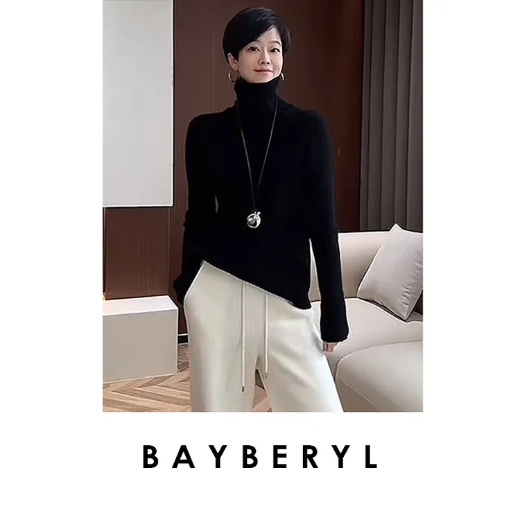 CC09-BAYBERYL老贝森林*坑条羊绒高领百搭套头秋针织衫ZZS4J1301-