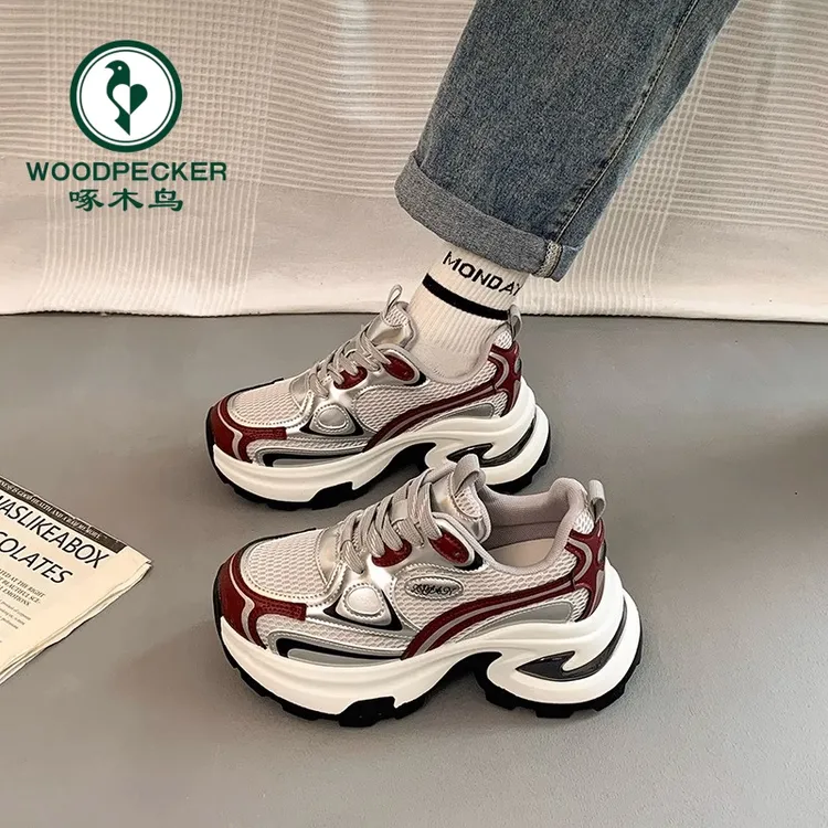 啄木鸟超火老爹鞋女2025春季新款厚底小个子增高显脚小休闲运动鞋