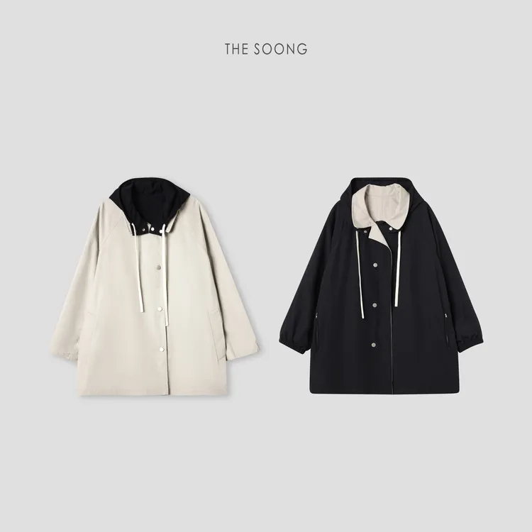 THESOONG|"双面二合一风衣"极简正反两穿连帽外套HWFY7547
