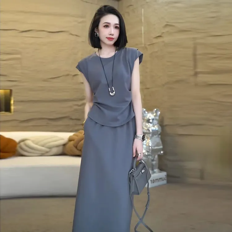 时尚休闲套装裙女2025夏季新款显瘦短袖小衫半身裙两件套