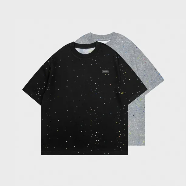 夏季星星国潮满天星T恤春夏扎染上衣圆领