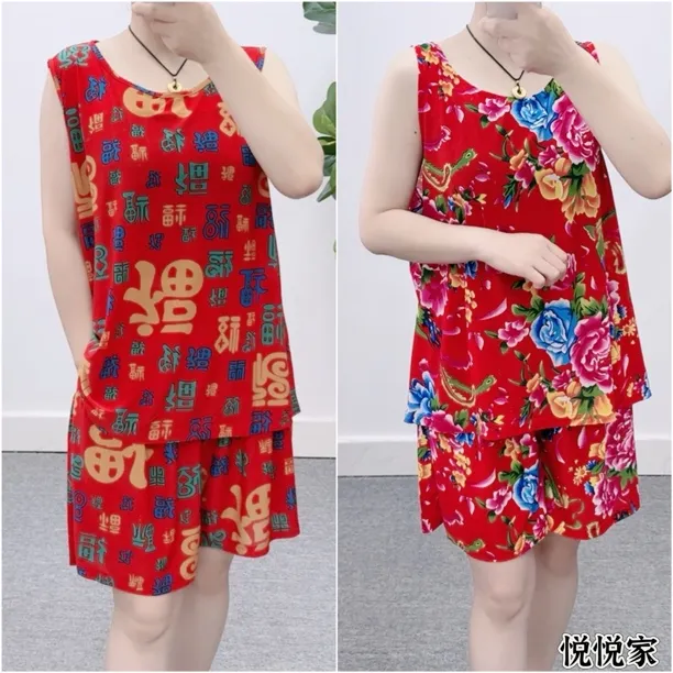 夏季东北大花网眼砍袖套装