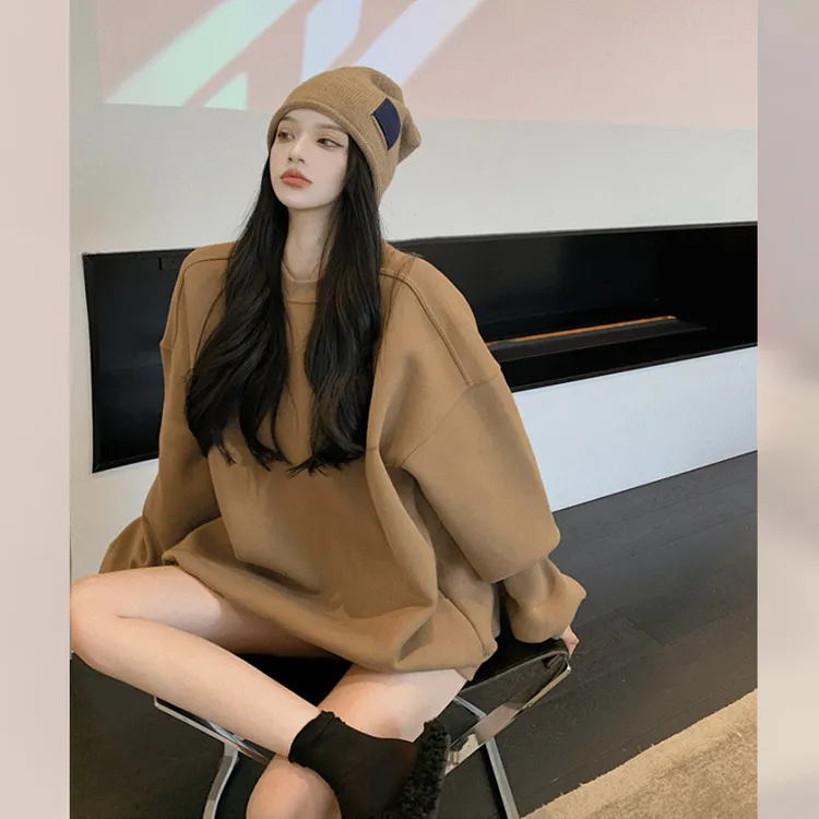 美式加绒卫衣女款爆款2025新款正品宽松中长款加厚外套女秋冬薄款