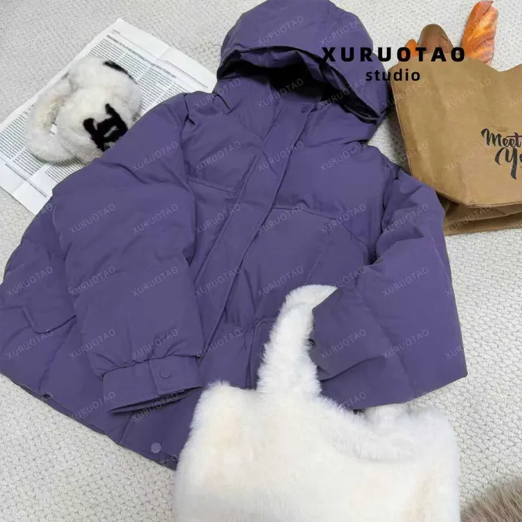 XURUOTAO【瑞典记忆】100棉秋冬季连帽时尚百搭紫色羽绒服 T5867