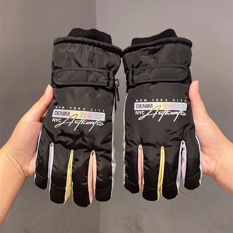 新款滑雪女士冬季加绒加厚骑车防风保暖卡通可爱触屏手套防冻jf