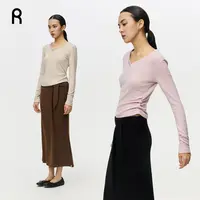 ReAimNess* V领抽褶天丝羊毛长袖TEE
