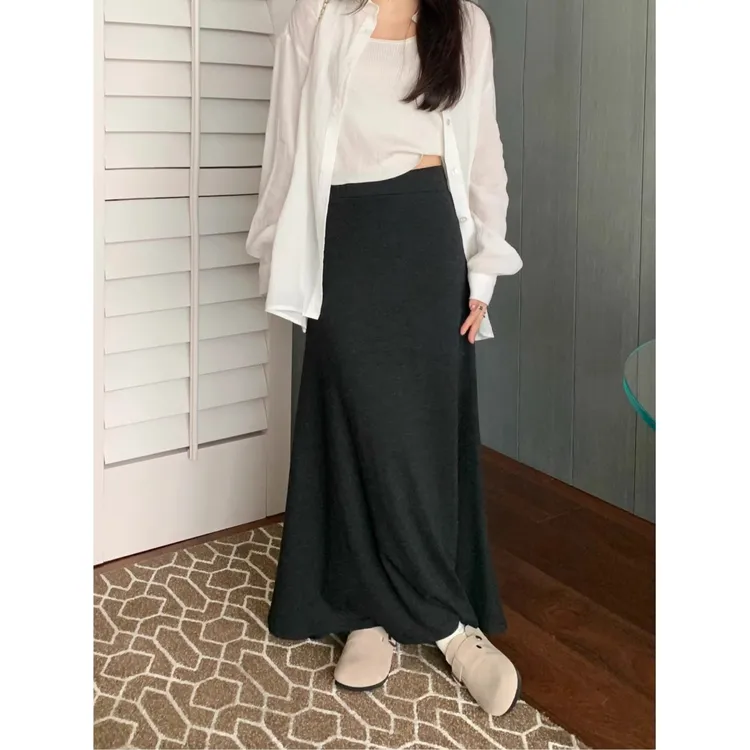 韩系鱼尾裙半身裙女春秋2025新款高腰显瘦松弛感包臀长裙