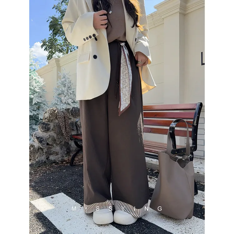 应小姐【巴塞街景】微胖大码秋款显瘦设计外穿直筒宽松百搭阔腿长裤