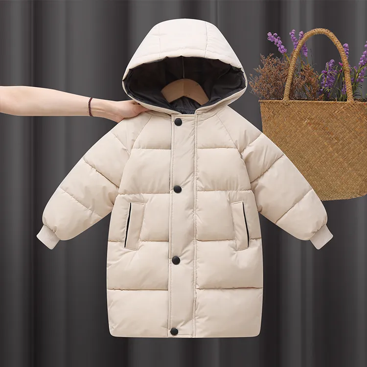 圆领中长款极简风厚款棉服冬装中大童男童洋气棉袄外套女童保暖
