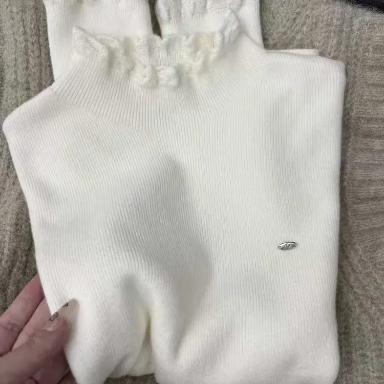 2025钩花木耳边半高领毛衣打底秋冬新款优雅软糯显瘦针织叠穿内搭