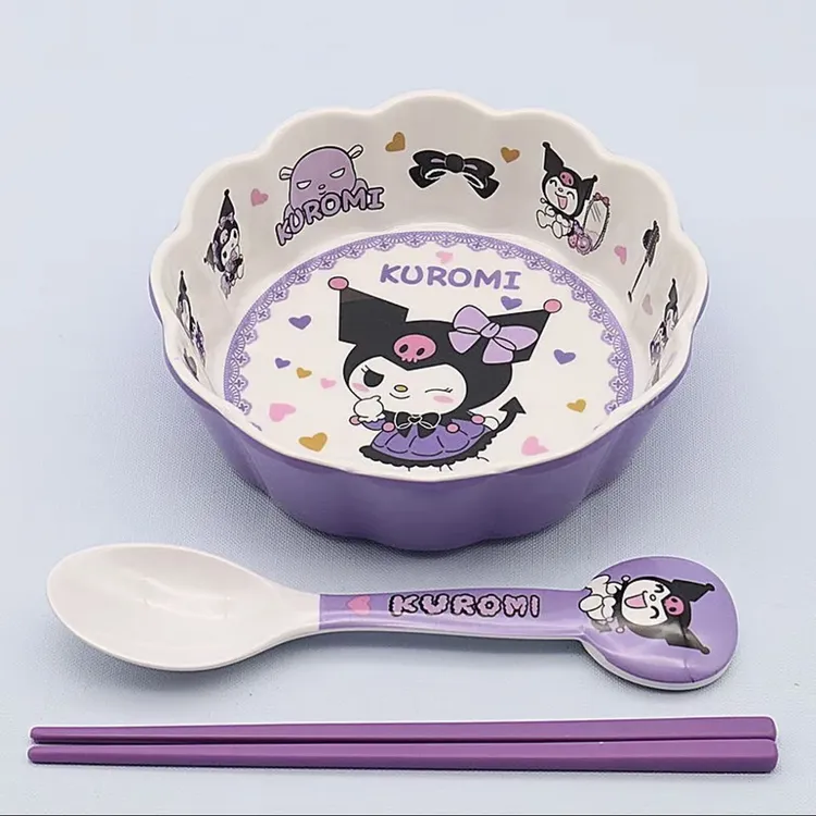 库洛米花瓣碗耐摔防烫儿童饭碗水杯女生高颜值漱口杯沙拉碗勺筷