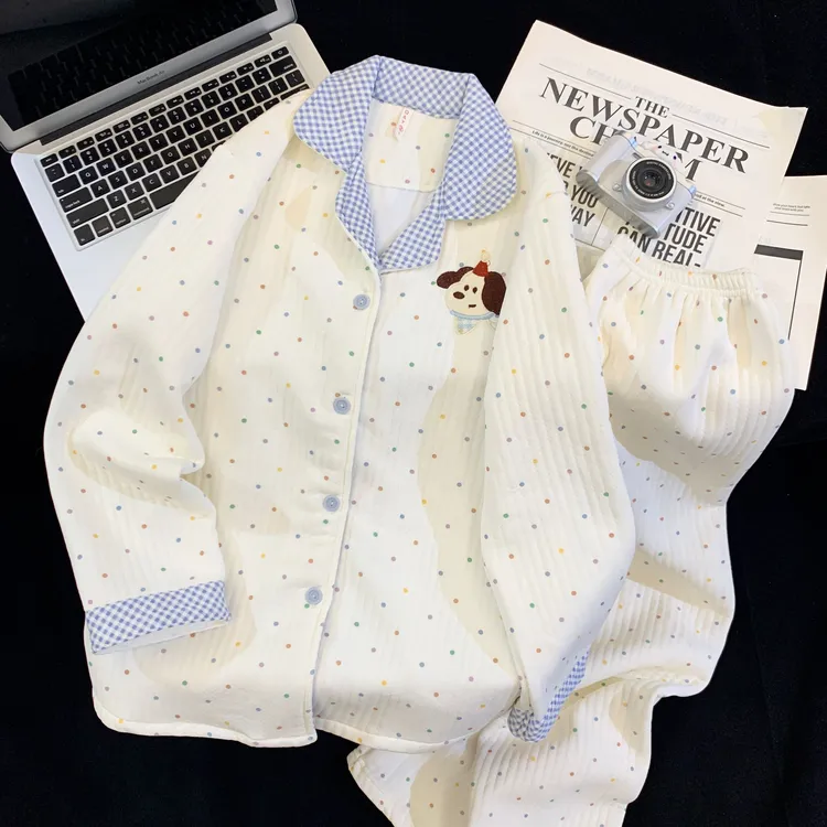 【秋冬加厚夹层】长袖睡衣女春秋保暖空气棉夹层可爱学生秋冬家居服