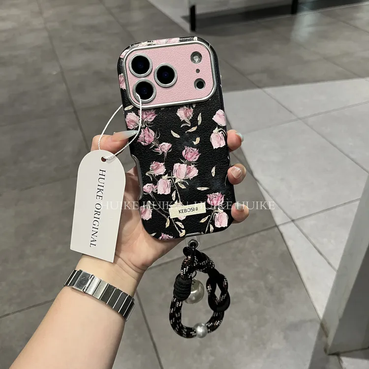 秒变苹果17pro复古皮质玫瑰花适用苹果16手机壳iPhone15/14promax
