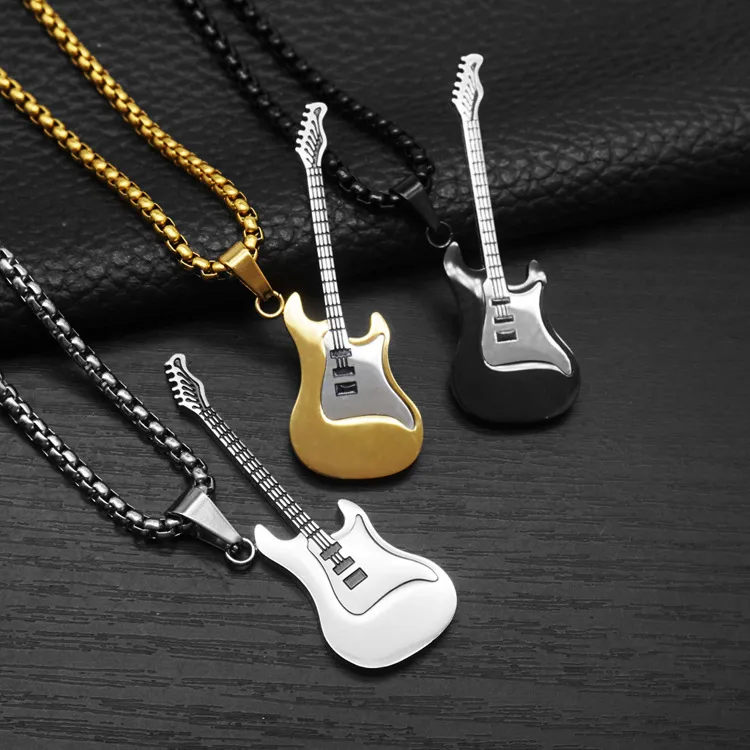 钛钢项链 潮男个性摇滚吉他吊坠朋克嘻哈街头时尚项链男创意吊坠