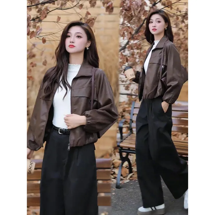 时尚皮衣短外套女2025秋季新款机车服休闲宽松显瘦拉链皮夹克上衣