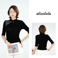 [alicelulu] 超好看女人味丝绒蕾丝拼接收腰线衬衫S2144628T