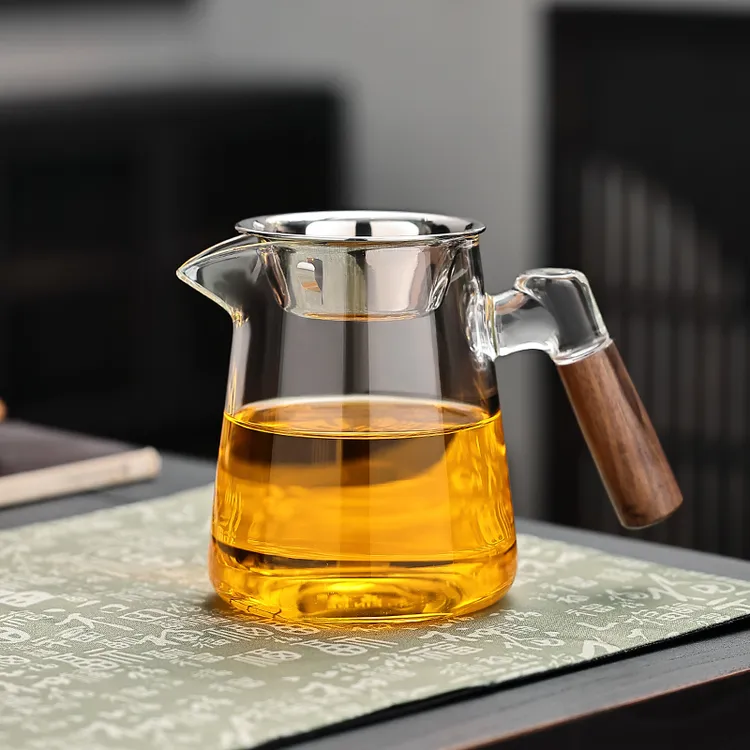 木把玻璃公道杯加厚耐热可明火分茶器高档家用带过滤一体泡茶壶
