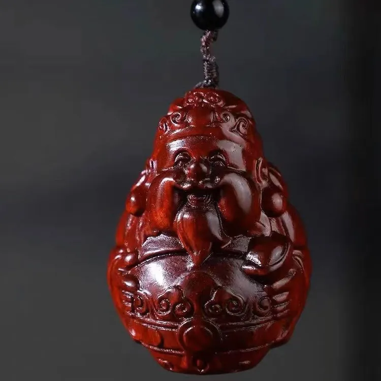 紫檀木财神精工雕刻挂件古风纯手工手把件雕刻送礼接福