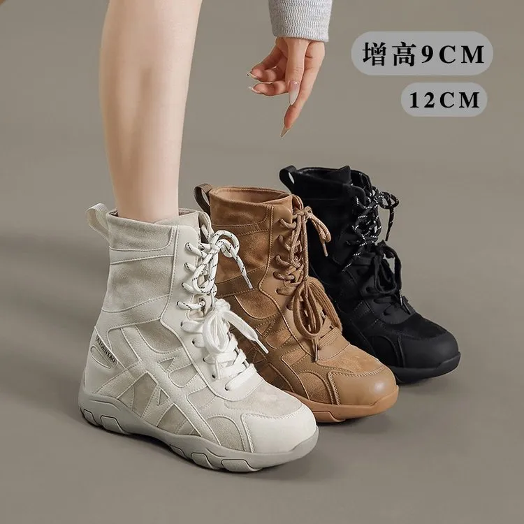 内增高马丁靴女2025秋季新款户外登山鞋9cm复古厚底西部靴短靴子