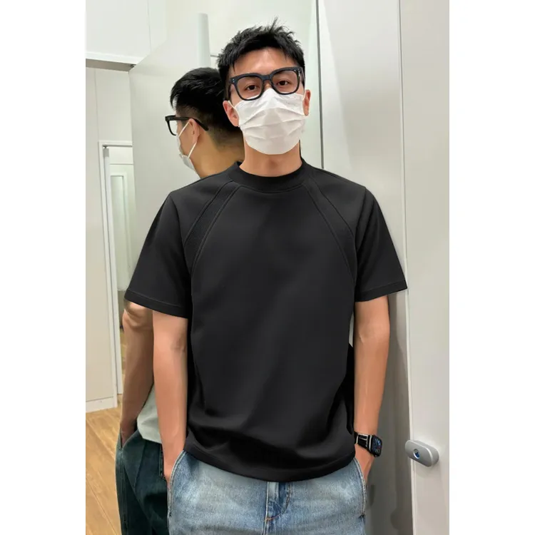 2025夏季新款 小红书大码拼接美式短袖T恤男士运动健身户外休闲