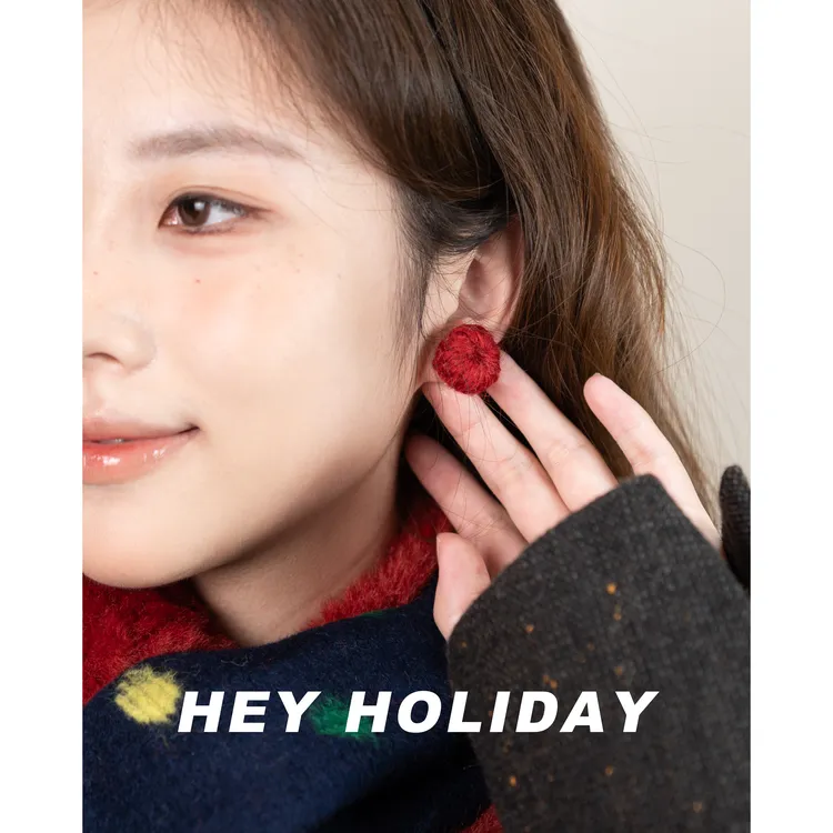非金属布艺耳饰 新款毛线耳钉百搭少女简约可爱复古气质耳饰甜美