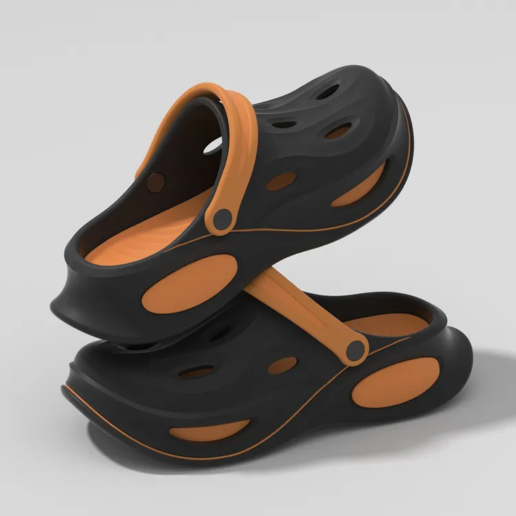 新款厚底增高洞洞鞋男士夏季户外时尚双色百搭透气防滑外穿凉拖鞋