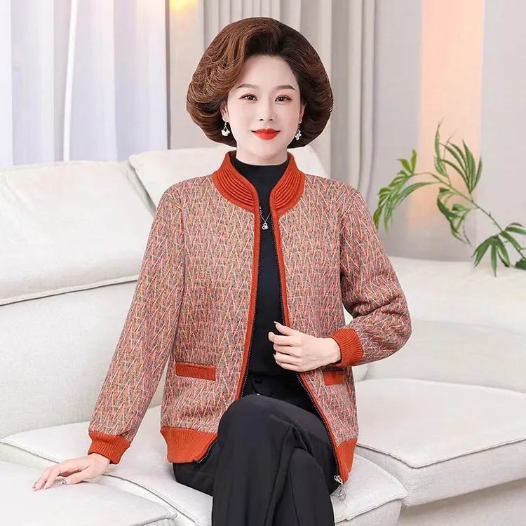 中老年人冬装毛衣外套女奶奶加绒加厚开衫衣服老太太60岁秋冬上衣