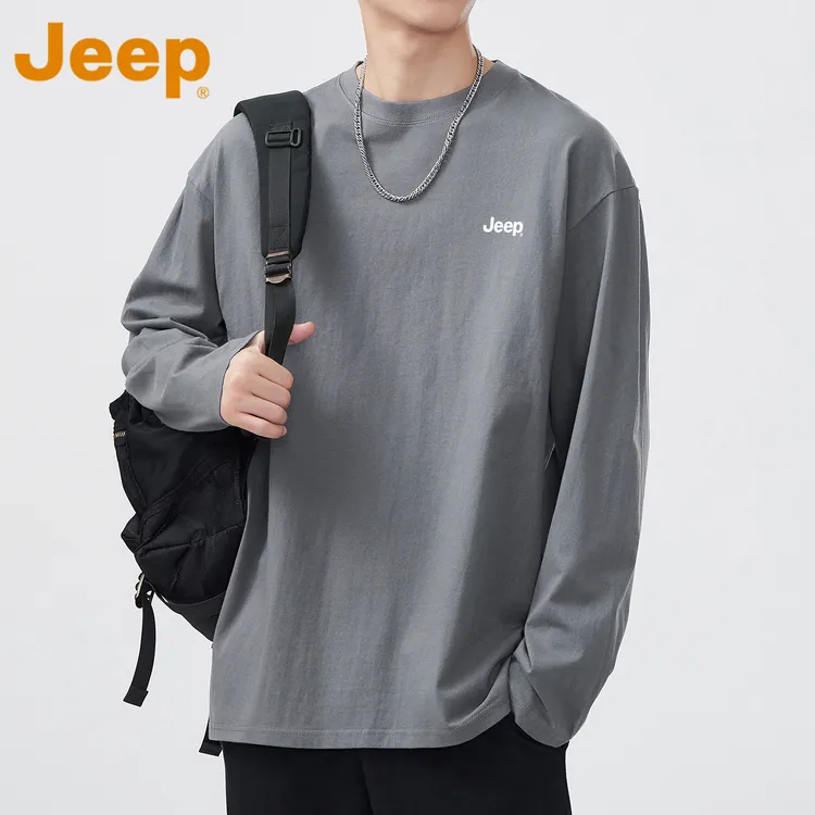 JEEP吉普纯棉舒适长袖T恤男款春秋季简约百搭宽松休闲内搭打底衫