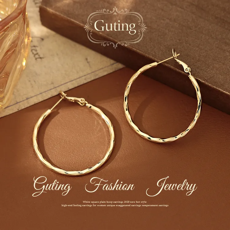 铜合金耳饰 21700金属圈圈耳环轻奢高级感气质大气耳钉方圆脸耳饰