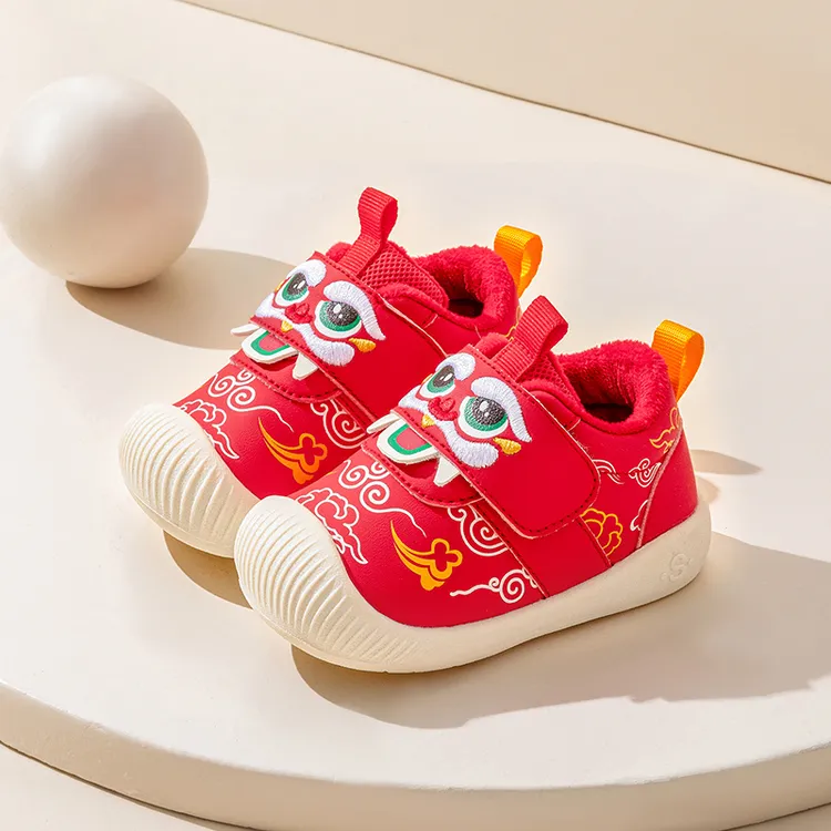 Ginofu拜年鞋婴幼儿学步鞋秋冬季新款加绒保暖软底防掉宝宝棉鞋子