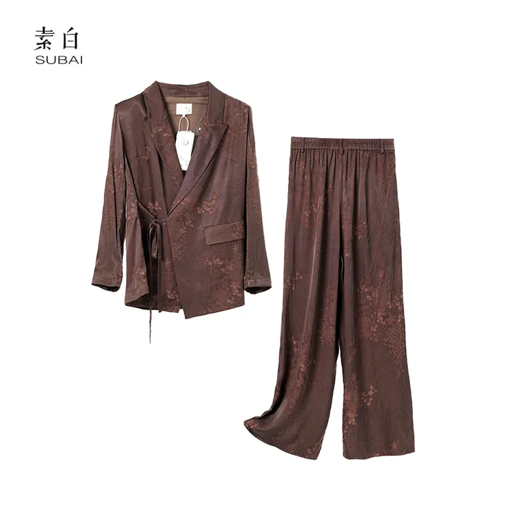 素白新中式【长歌】800405设计师时尚提花西装套装