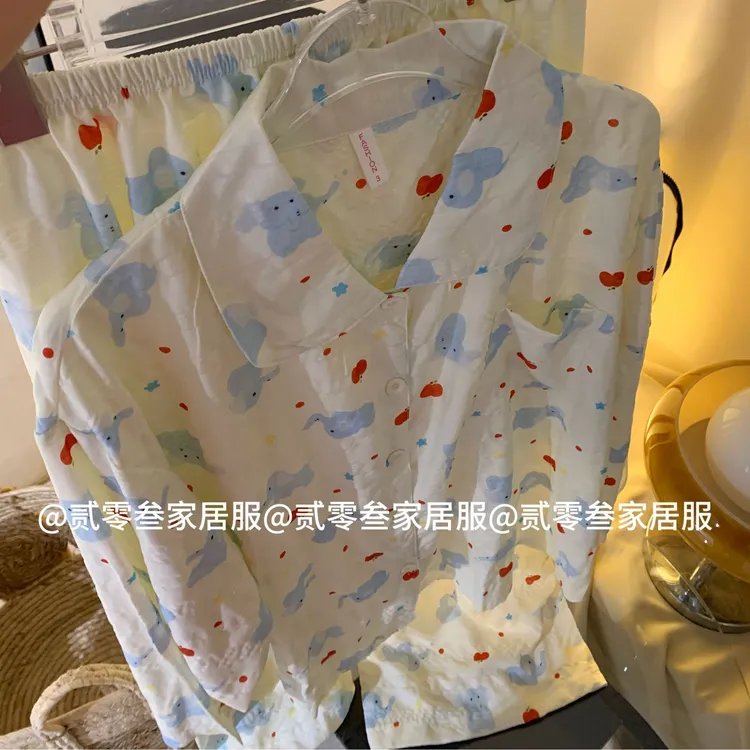 日系学院风可爱少女长袖长裤居家睡衣女复古设计春秋可外穿家居服