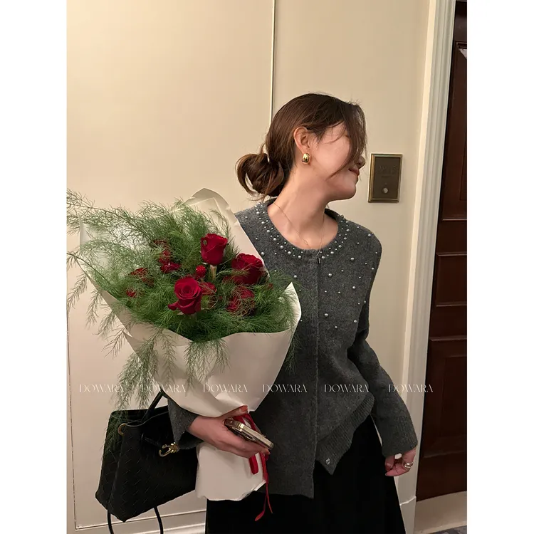 大婉酱微胖定制冬季名媛千金绵羊毛重工钉珠高级感毛织毛衣 2813D