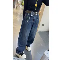 2025秋季新款弯刀牛仔裤窄版阔腿裤女宽松大码微胖遮肉显瘦长裤子