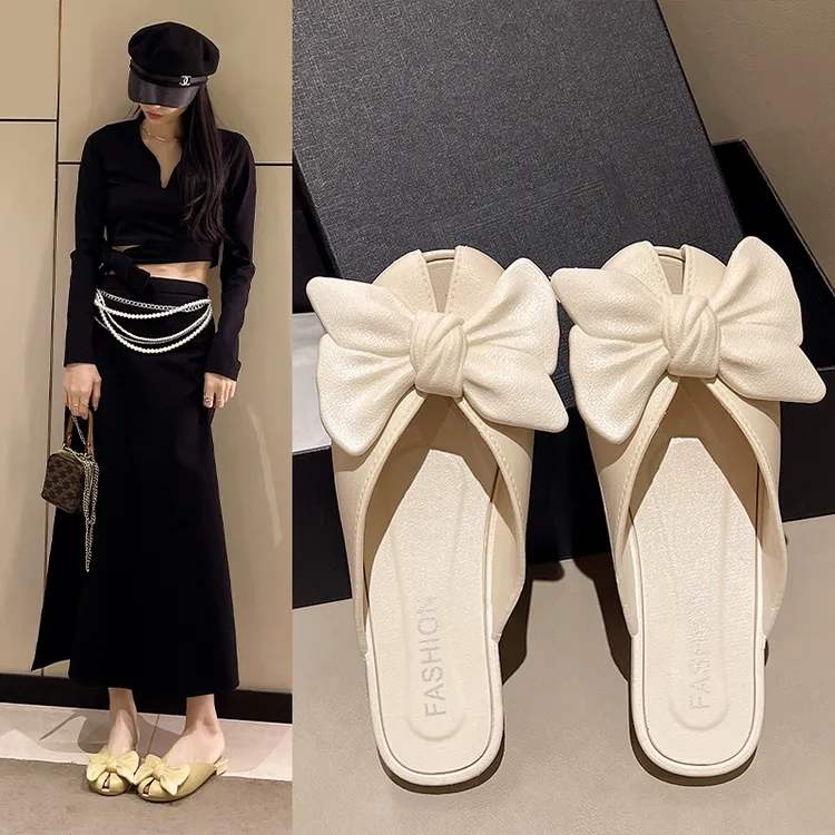 2025新款包头蝴蝶结日常百搭沙滩韩版罗马软底拖鞋外穿PVC仙女风