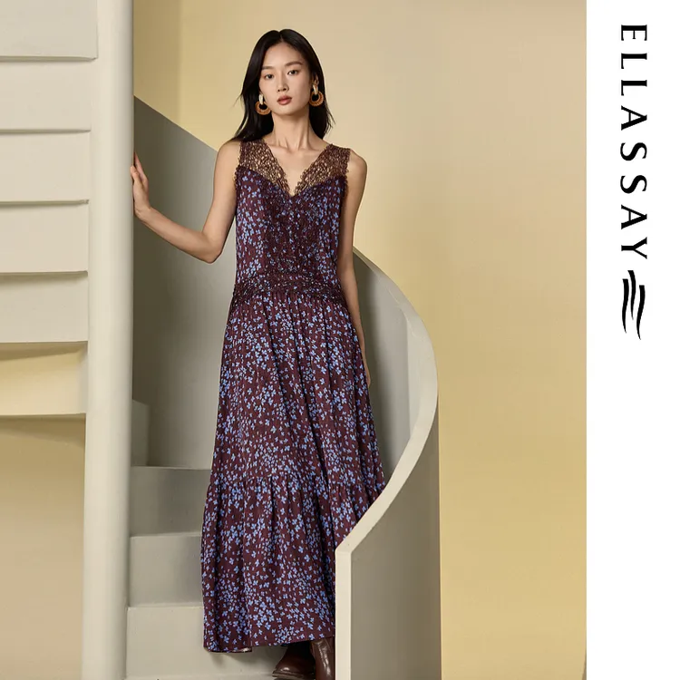 ELLASSAY歌力思2025新款蓝雾星穹提花连衣裙女EWB363Y00300