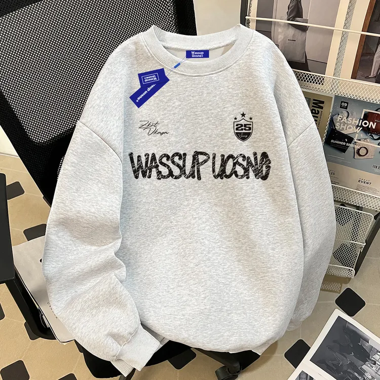 WASSUP UOSNE美式无帽重磅卫衣男秋季cleanfit休闲挺阔慵懒风长袖