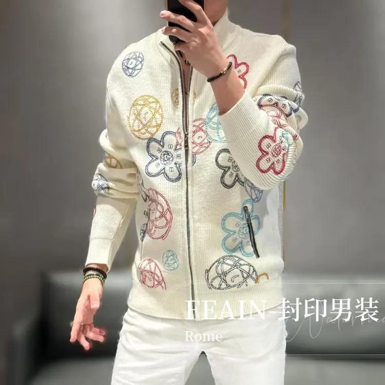 【雷迪凯奇】高端男士全身刺绣提花美利奴羊毛开衫夹克719